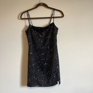 Garage Constellation Mini Dress XS Black White Cosmic Stars Shift Slit Galaxy